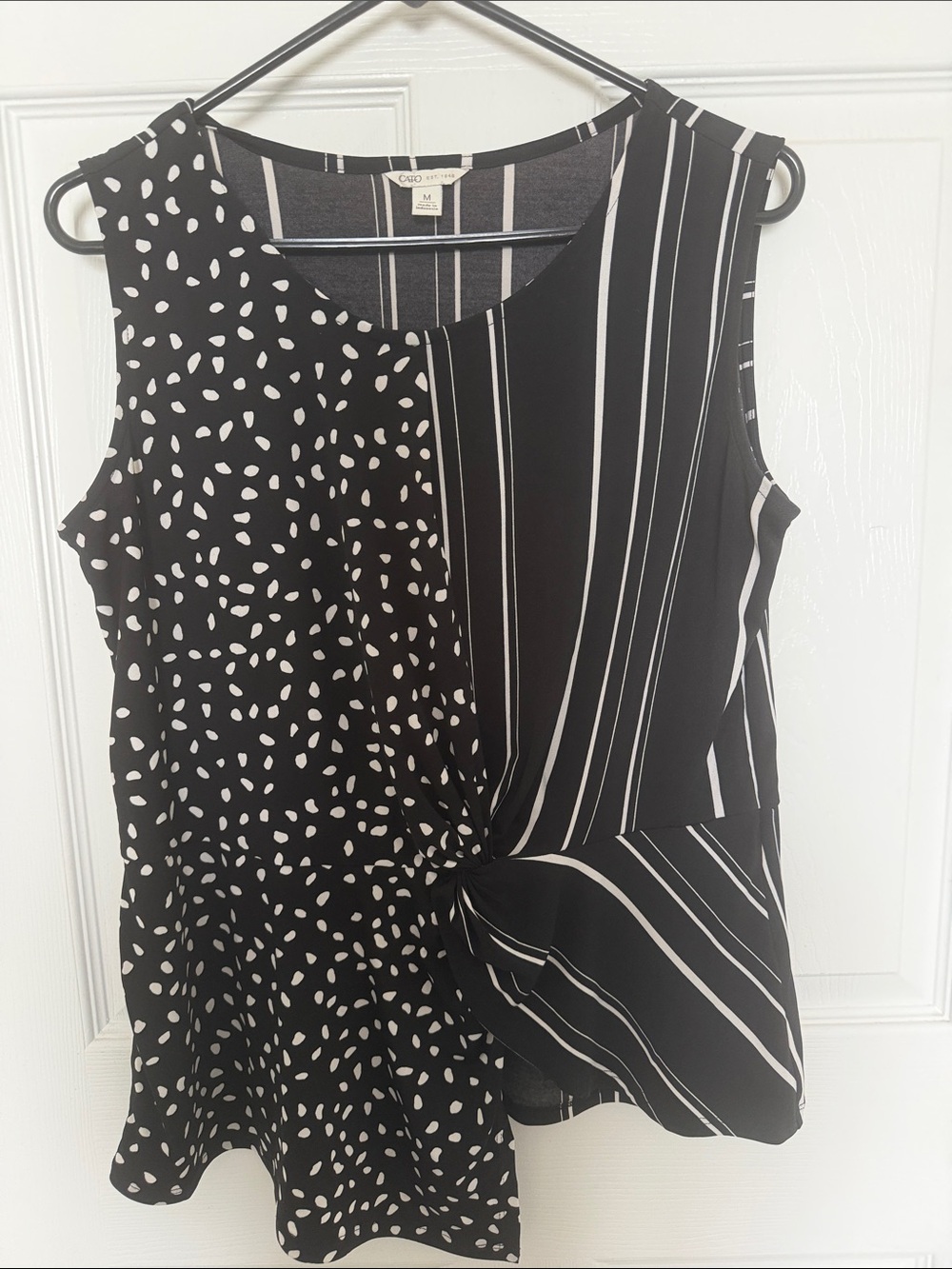 Cato Black & White Mixed-Print Sleeveless Twist Tank
